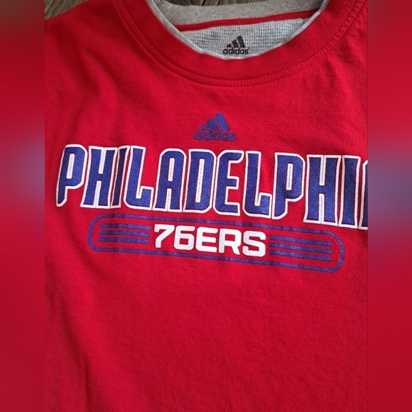 ADIDAS PHILADELPHIA 76ers Long sleeve thermal waffle tshirt red TEE attached XL - Picture 4 of 6